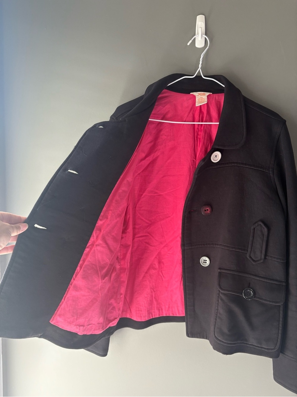 Joe Fresh Black Button Art Jacket Pink Lining Size L Unique Statement Coat - Picture 2 of 12